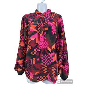 LaRoque Bailey Top Sz L Multicolor Geometric Colorful Abstract Boho Artsy Indie‎